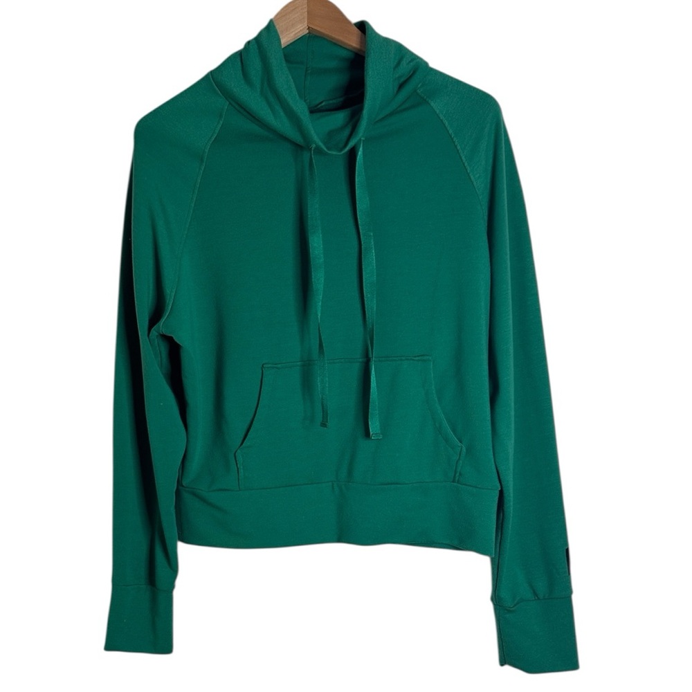 Barre 3 Green High-Neck Pullover Kangaroo Pocket Sweatshirt Logo at Sleeve sz L
